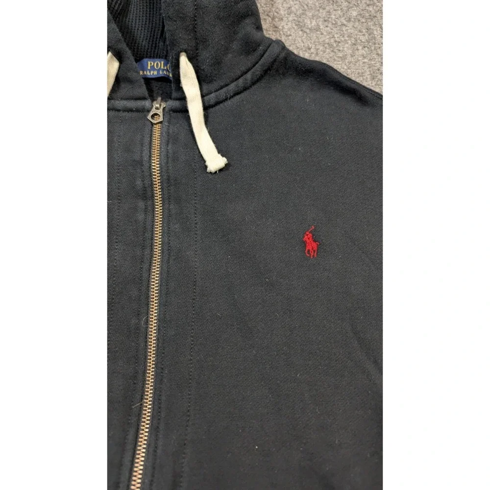 Polo Ralph Lauren Hoodie Men's Black 2XLT Tall Full Zip Sweatshirt Red Pony Logo